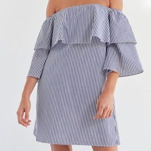 NWOT Navy Blue & White Striped Off The Shoulder Mini Dress Size S